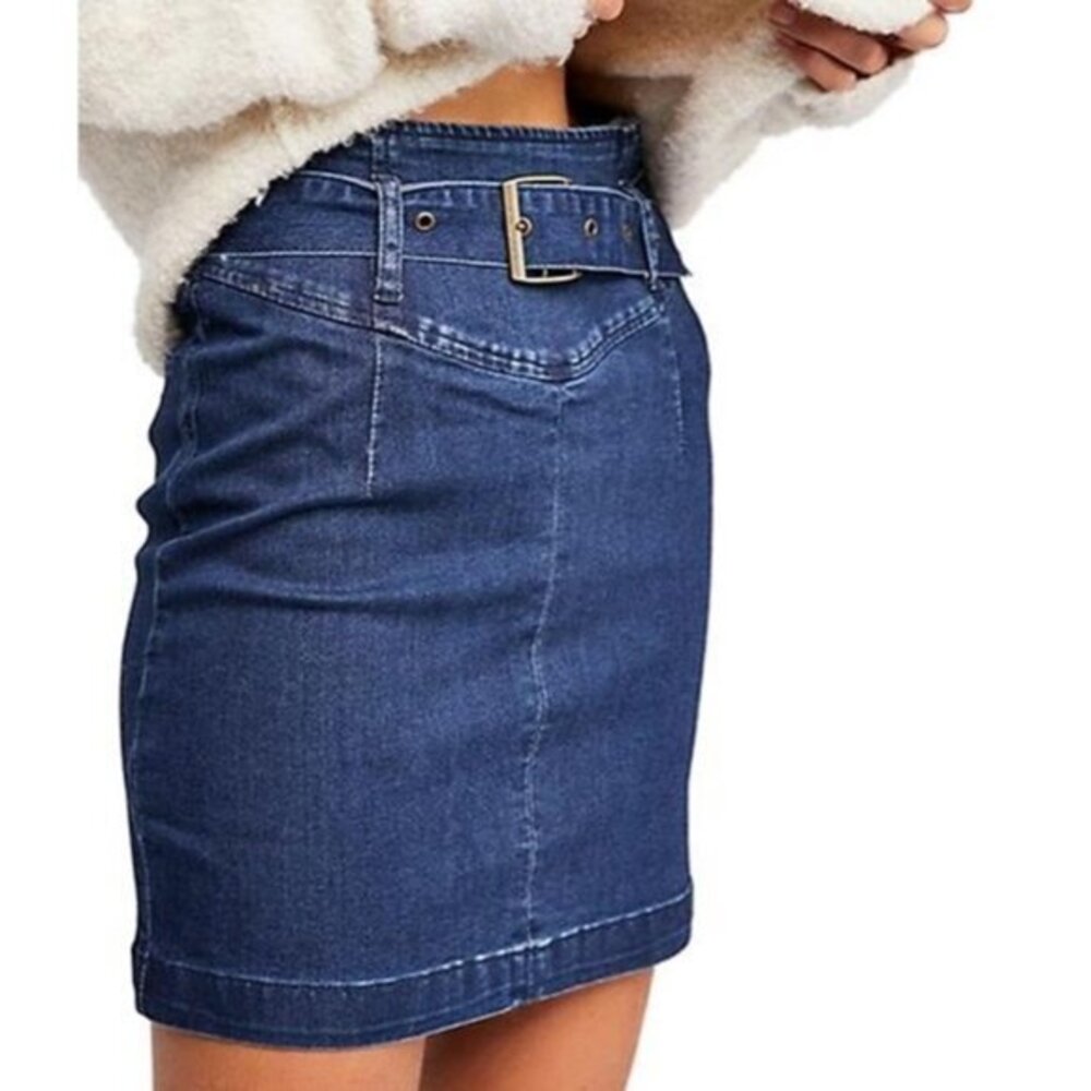 Free People Livin It Up Skirt in Denim Blue. 4